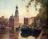 Cornelis Vreedenburgh - The Flowermarket On The Singel Amsterdam With The Munttoren Beyond